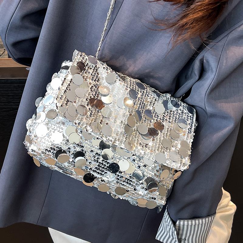 Niche Personality Модная маленькая квадратная сумка Новый стиль Сращивание пайеток Модная простая цепочка через плечо Маленькая квадратная сумка