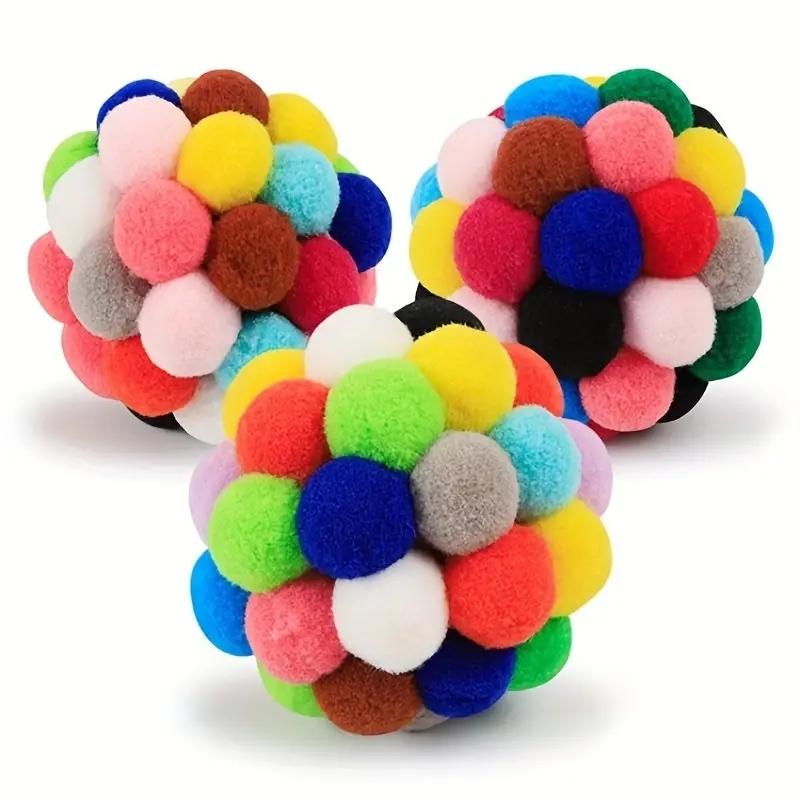 1PC Cat Toys Cat Plush Ball Toy Pet Elastic Bell Ball Self Hi Ball Playing Cat Colorful Woolen Ball