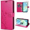 Case for Samsung Galaxy A16 5G/4G - BOOLING - Shockproof Faux Leather Fuchsia Butterfly Pattern - 2 Tempered Glasses