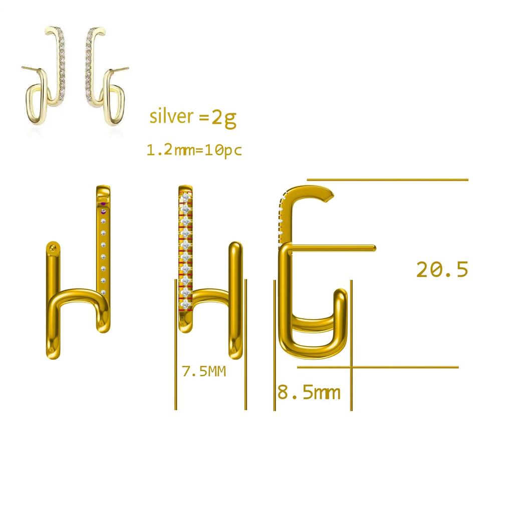 Luxurious Irregular Earrings for Women Moissanite Diamond U-shaped Ear Cuff Stud Earrring 925 Sterling Silver