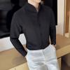 Spring Autumn New Men's V-Neck Shirt British Style Anti-Wrinkle Soft Solid Casual Elastic Slim Fit Long Sleeved Shirt Men Clothing