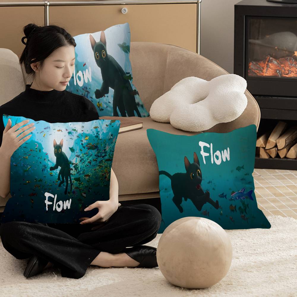 Movie F-Flow Cat Pillow Covers Cartoon Sofa Decorative Home Double-Sided Printing Short Plush Cute Cushion Cover