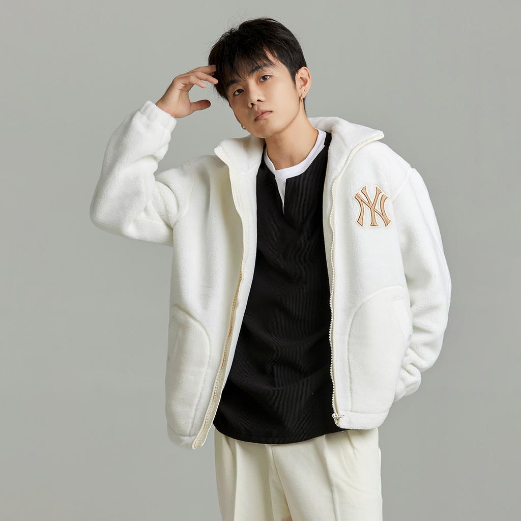 New MLB Velvet Jackets Unisex Cream 3AFDB0626-50CRS