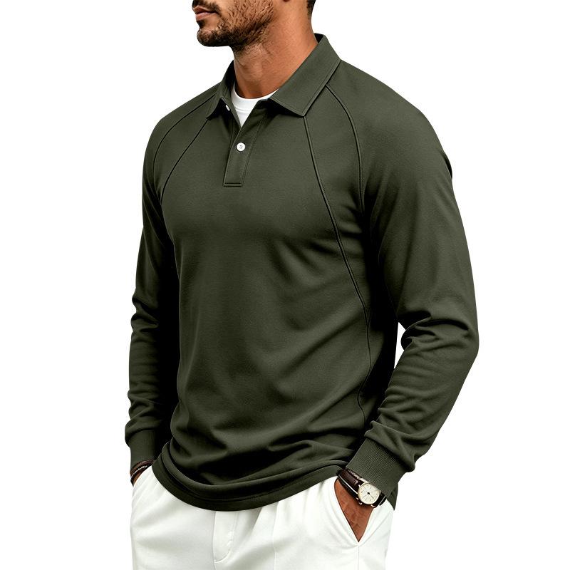 Men S Solid Color Casual Raglan Sleeve Long Sleeve Polo Shirt