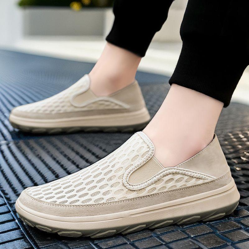 Туфли мужские летние дышащие сетчатые туфли с одной педалью старые пекинские тканевые туфли мужские универсальные повседневные туфли мужские туфли