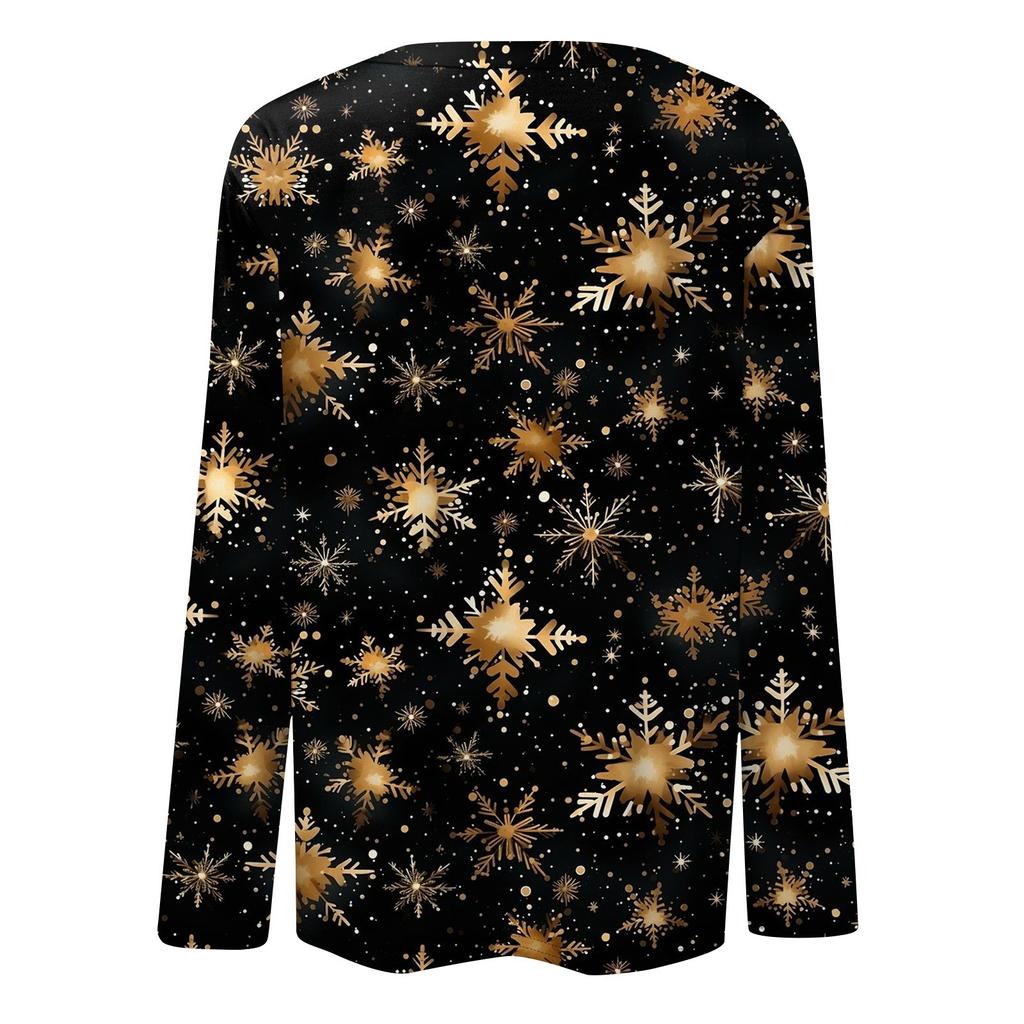 Рубашки с длинным рукавом для женщин, милые футболки с принтом на Рождество, блузки, повседневные топы больших размеров, пуловеры