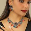 Vintage Indian Style Necklace Earrings Set Fringed Collarbone Chain Pendant Court Style