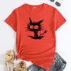 Повседневная футболка с короткими рукавами из чистого хлопка с принтом кота для женщин