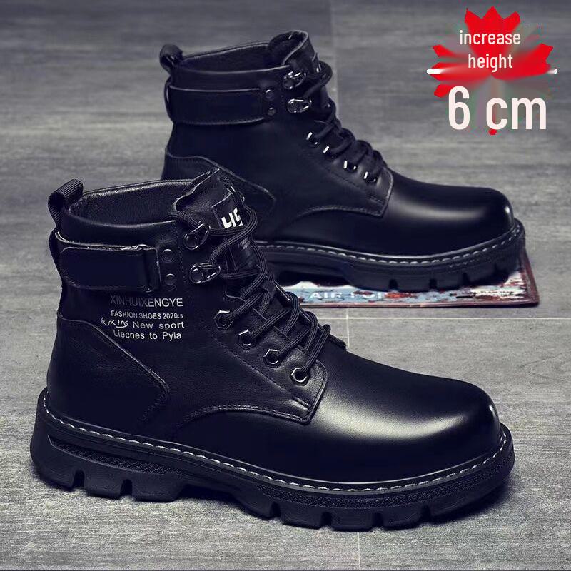 Мужские черные высокие кожаные мотоциклетные ботинки в британском стиле для рабочей одежды весной и осенью.