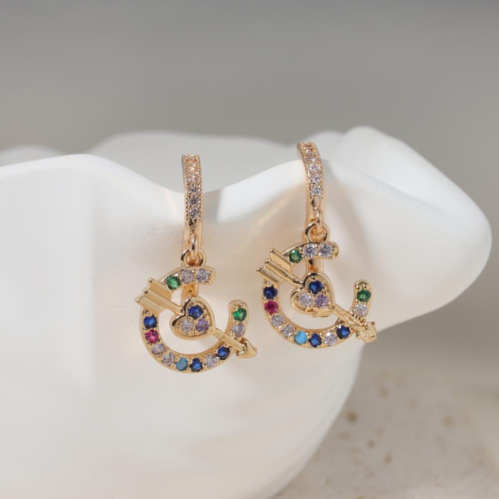 1 Pair Fashion Colorful Cupid's Arrow Dangle Earrings for Women Zirconia Earring Jewelry Wedding Party Accessories