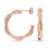 Real 925 Sterling Silver Jewelry Rose-Gold Plated Twisted Italian Hoop Earrings for Women 25 MM