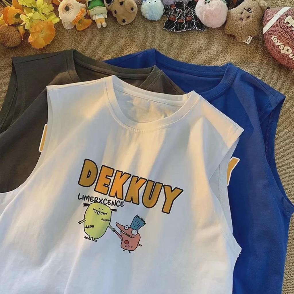 2023 г. Хлопковый жилет без рукавов с рисунком для мальчиков - свободная летняя футболка