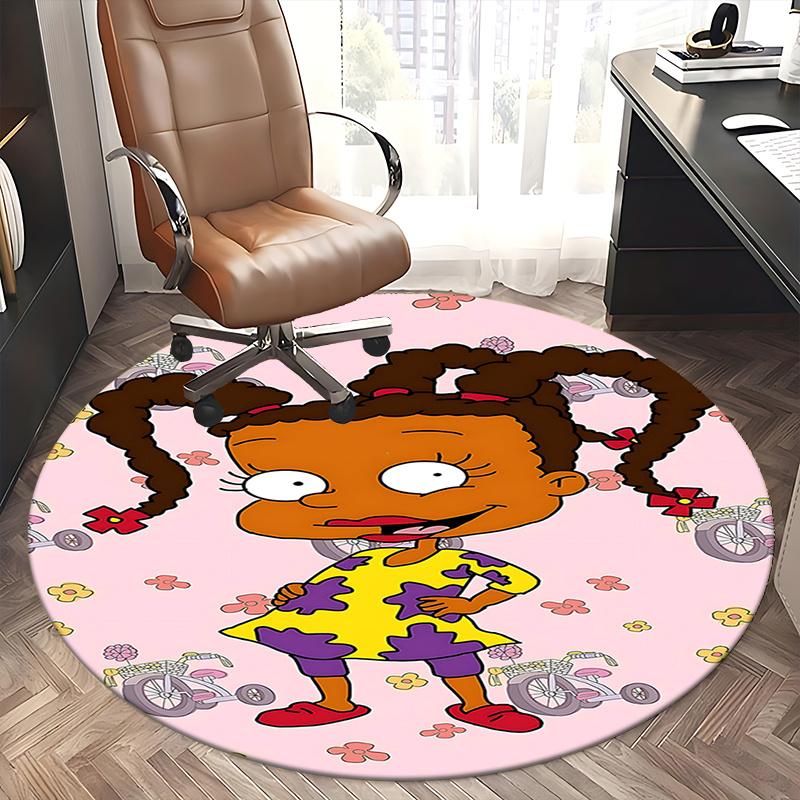 Rugby Round Chair Mat Cartoon Girl Patterned Rug for Home Decor, Office Carpet
