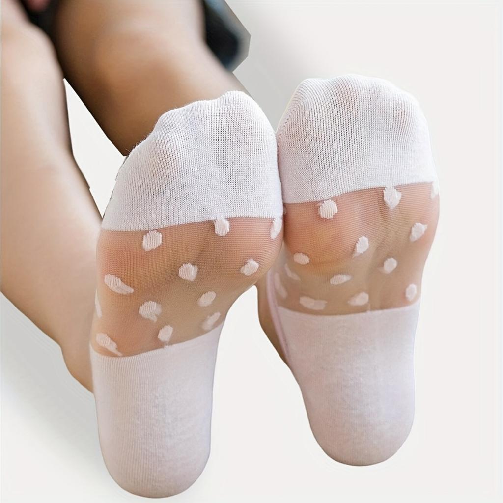 5 Pairs of Swiss Dot Invisible Socks, Comfortable and Breathable Low Cut Boat Socks, Women's Stockings and Socks