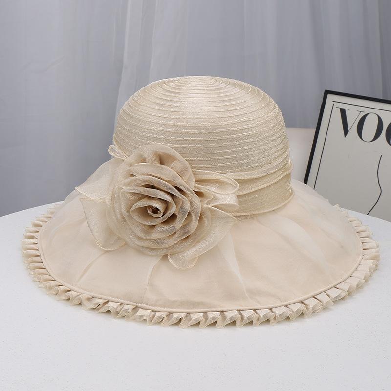 British style mesh gauze hat spring and summer new women's sunscreen big eaves flower lace sunshade fashionable and elegant top hat