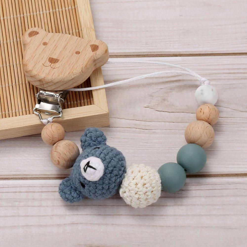 Wood Pacifier Holder Clips Bear Baby Teether Toys Straps Cute Baby Pacifier Chain  Baby