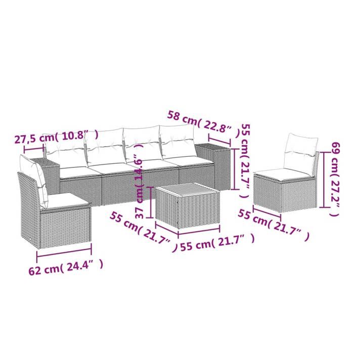 VidaXL Salon de Jardin avec Coussins 7 pcs, Canapés de Patio, Ensemble de Meubles, Mobilier de Terrasse Extérieur, Beige 3257724