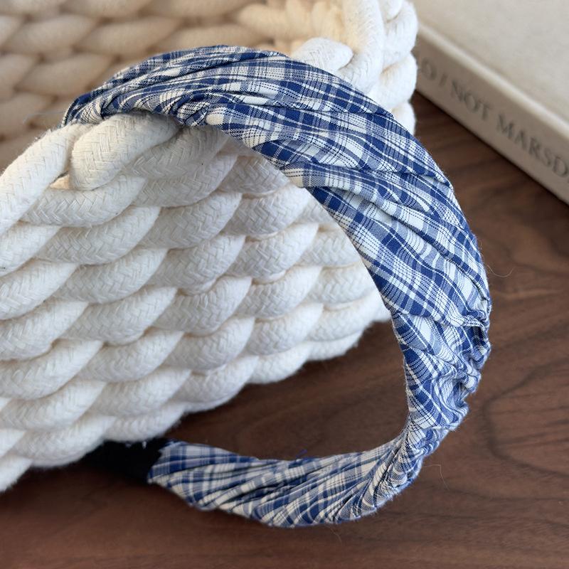 Винтажная женская голубоватая клетчатая повязка на голову Широкие джинсовые обручи для волос для женщин и девушек Повседневный головной убор