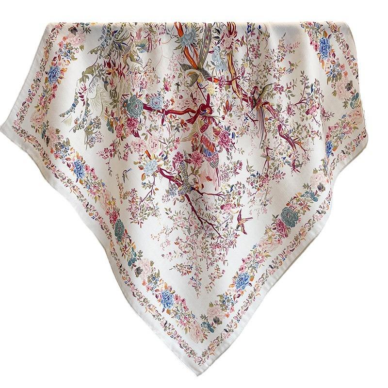 Idyllic cotton and linen small floral silk scarf 71 small square scarf women's thin scarf shawl linen headscarf versatile shirt