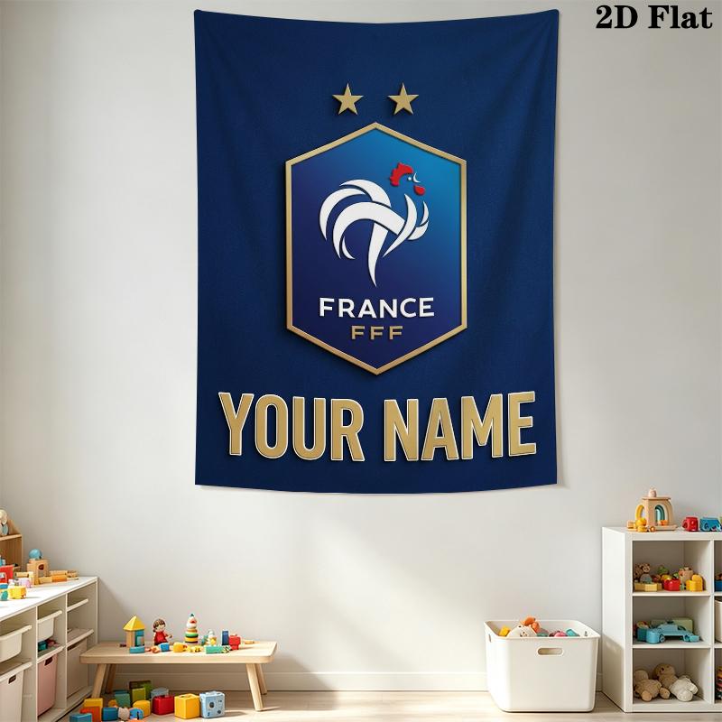 Custom Name France Football Wall Tapestry Aesthetic Wall Hanging Printed Fabric Blanket Decorative Tapestries for Bedroom Living Room Home Decor