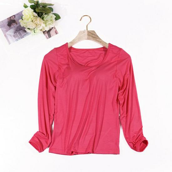 Женский однотонный топ с длинным рукавом и встроенной чашкой бюстгальтера – простой осенне-зимний стиль