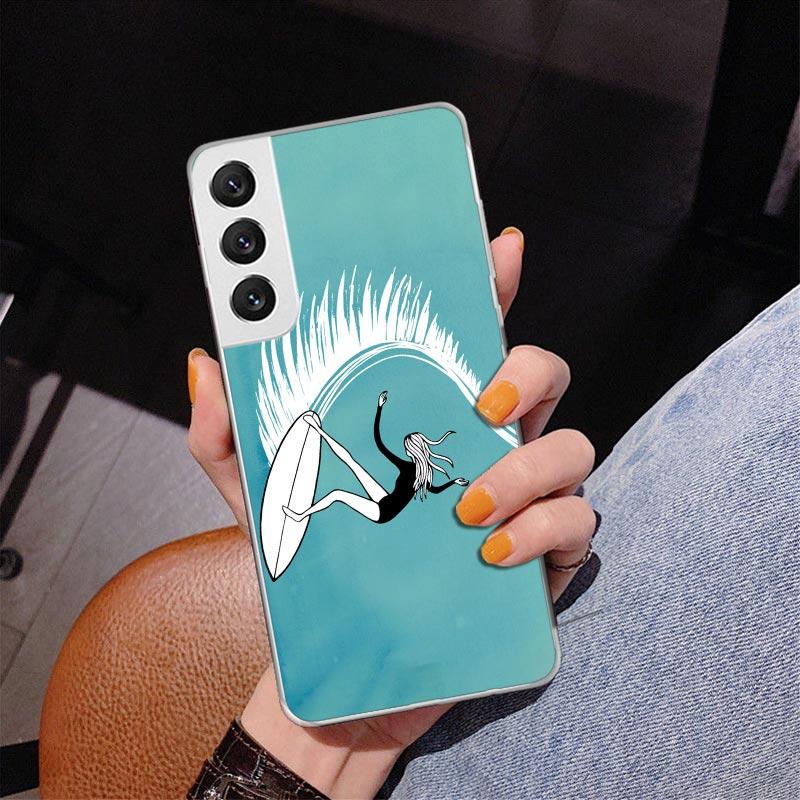 Surfboard Surfing Surf Girl Summer Phnoe Case for Samsung Galaxy S26 S25 Edge S23 S24 Ultra S22 Plus S21 S20 FE Unique Cover Sof
