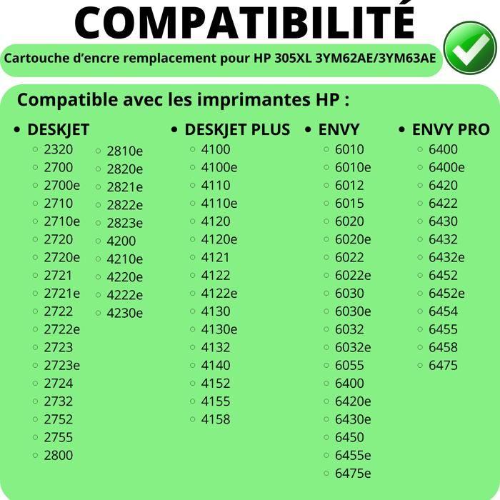 Cartouche d'encre remplacement HP 305XL Noir Couleur compatible DeskJet 2800 4200 DeskJet Plus 4100 Envy 6010 6400 Envy Pro 6455