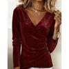Women S Slim Fit V Neck Button Long Sleeve Solid Color Top