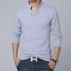 Men's Solid Color V-Neck Long-Sleeved Casual Polo Shirt