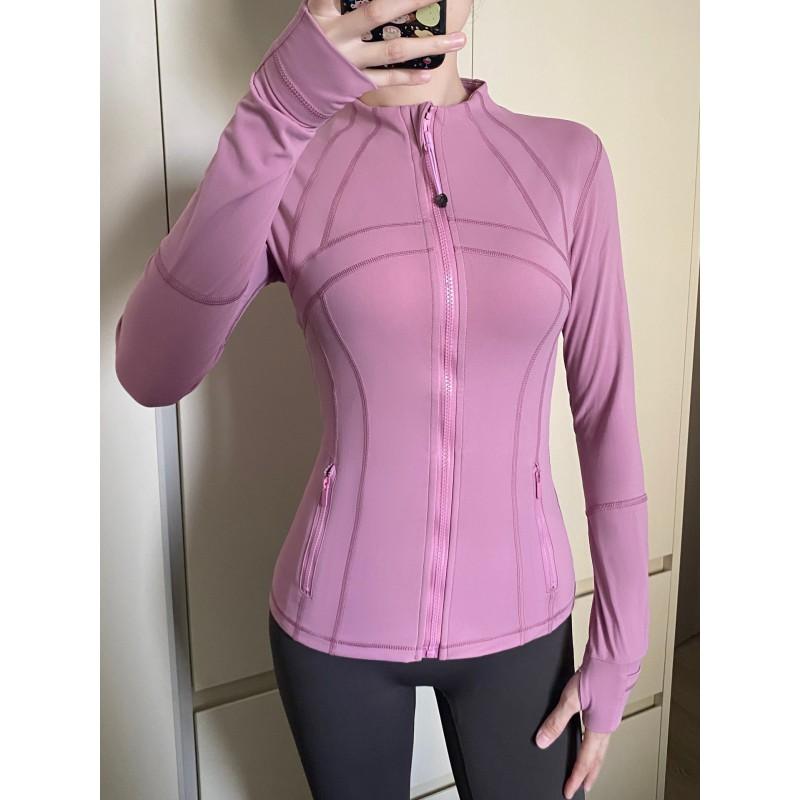 Womens Slim Fit Yoga Jacket With Gold Zipper Stand Collar Long Sleeve Athletic Top Nylon Breathable Workout Outerwear