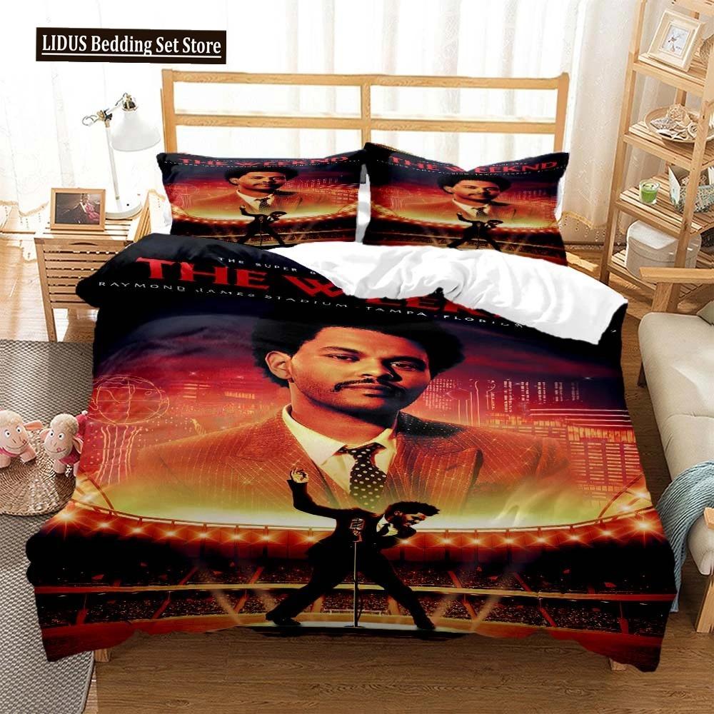 Мода Weeknd Поп-певец 3D-печать Постельное белье Комплект постельного белья для двуспальной кровати Комплект постельного белья размера King-size Мягкое покрывало
