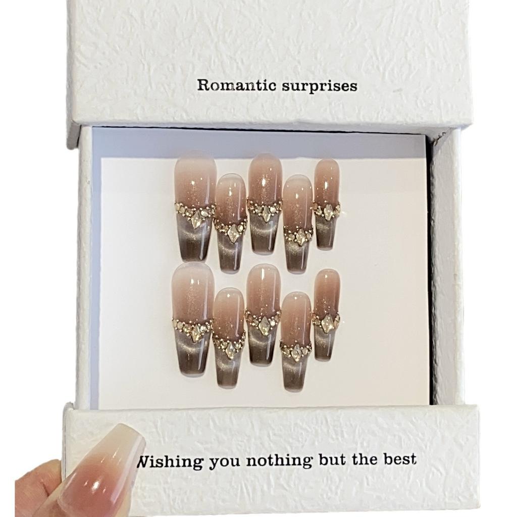 Premium Maillard Blush French Cat Eye Champagne Crushed Diamond Cold Coffee Mocha Patch Wear Armor