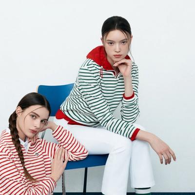 MunSingwear Женская S Длинный рукав Полоска Футболка Зеленая mr122lTl11