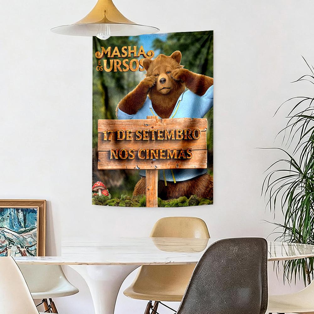 Masha Bear Wall Decor Tapestry Art For Pet Memorial Birthdaywedding Party Backdrop Family Gift
