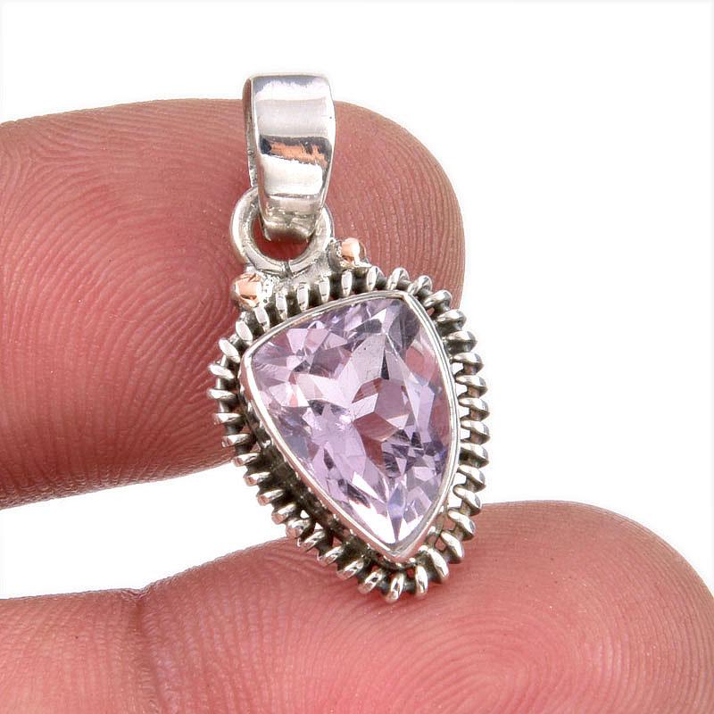 Natural Pink Amethyst Gemstone 925 Solid Sterling Silver Jewelry Pendant 1" C6h71