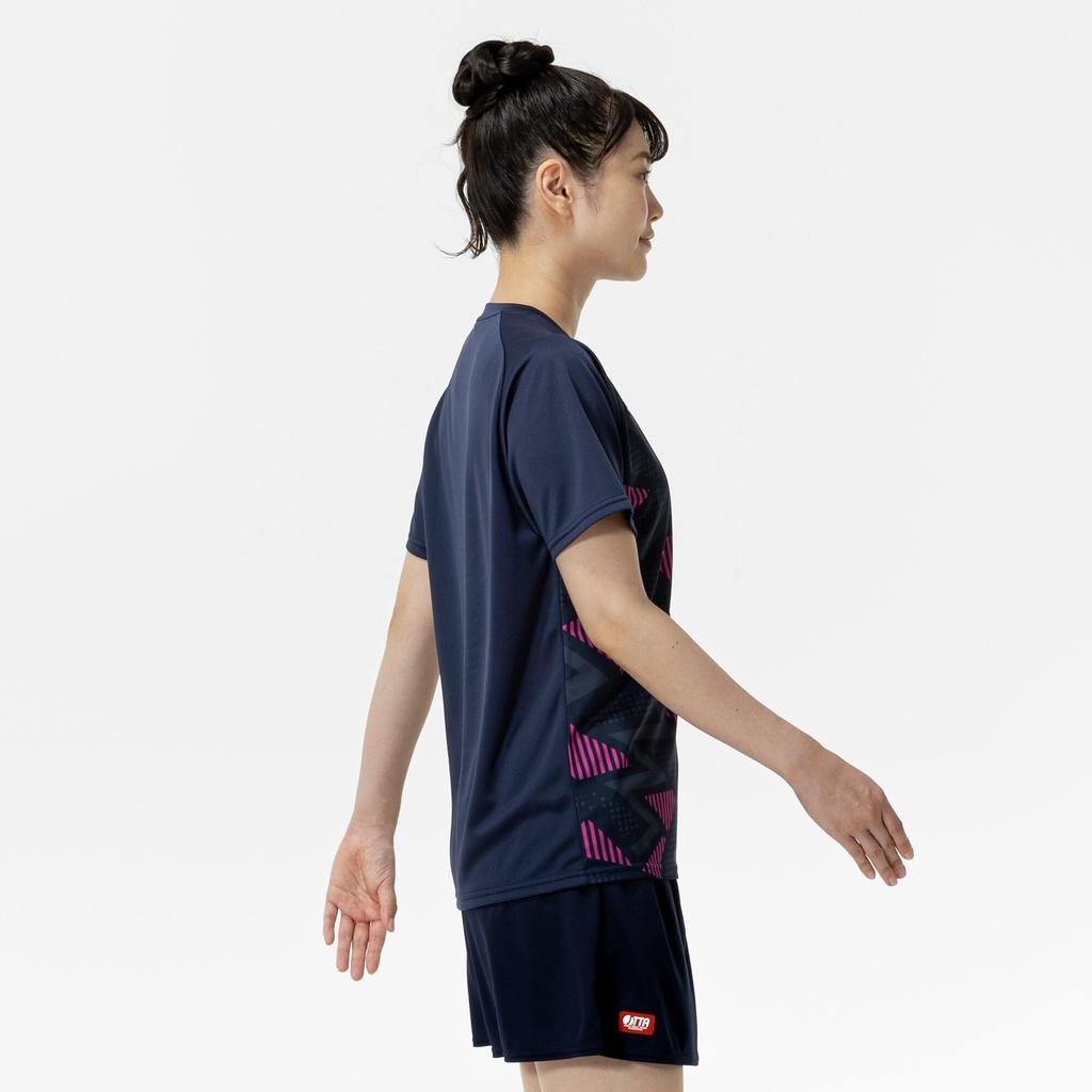 Mizuno Table Tennis Game Short JTTA Dress Navy Shirt, Sleeve, Certified, Moisture-Wicking, Quick-Drying, Unisex, 82JAC104,