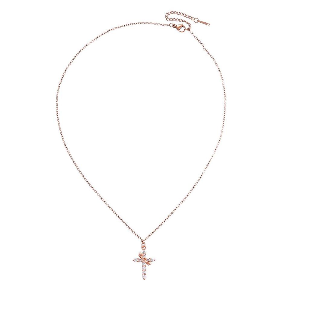 Циркониевый крест, чокер из нержавеющей стали - Элегантное элитное ожерелье на ключицу