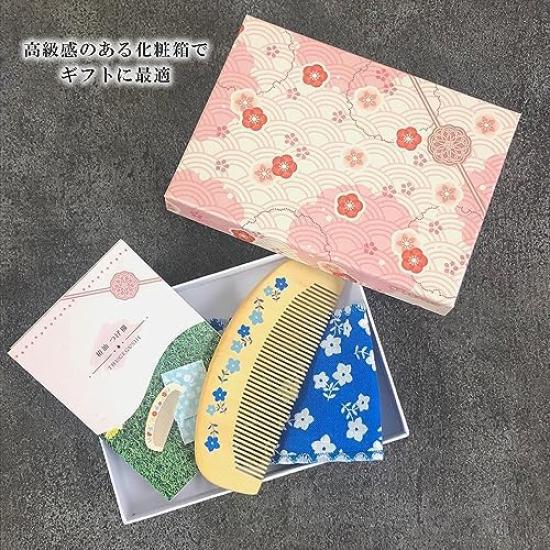 Расческа из самшита Сделано в Bisugata no Wa Натуральное масло камелии Кошка x (Styleneo) Расческа, Расческа, Япония, Деревянная, Расческа, 100% (Дизайн с цветами, 4.7