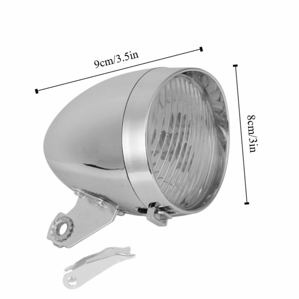 Black and Silver Retro Bike Headlamp 3 LED Bike Front Light Bike Headlight for Night Riding