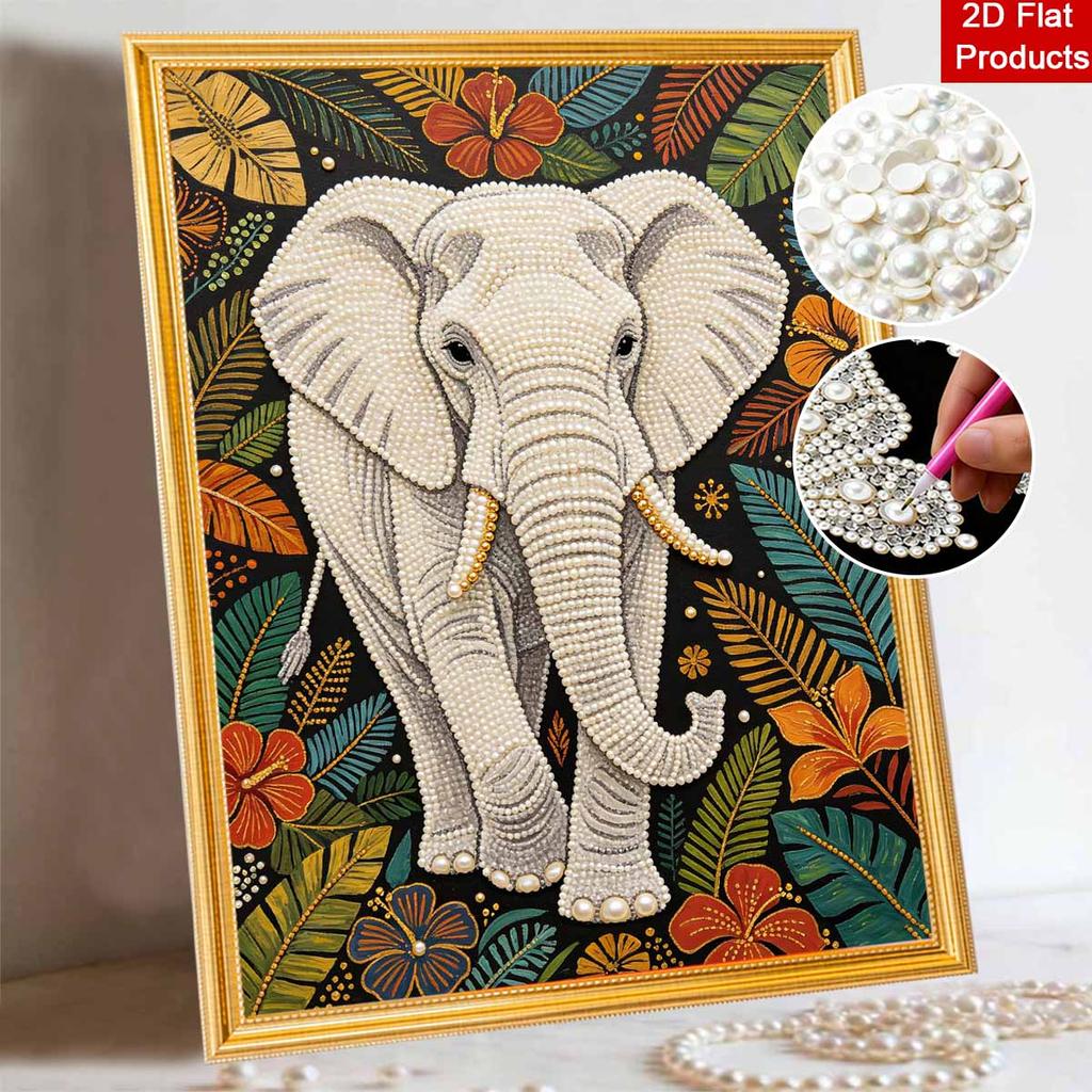 Pearl Art Painting Home Wall Decor Elephant Tropical Flower Gemstone Painting Picture Crafts Adult/Beginner Gift Creative Home Decor Unframed