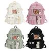Student Schoolbag Fashion College Student Rucksack Nylon with Plush Pendant Pin Cute Large Capacity Japanese Style for Vacations
