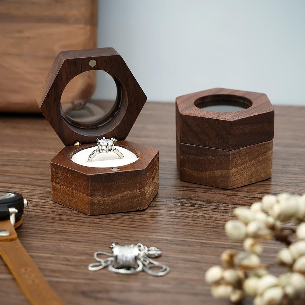 Velvet Lining Ring Display Box Retro Couples Ring Box Classic Wooden Jewelry Box Engagement Gift