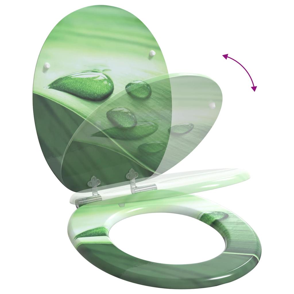 Soft Close Toilet Seat Green Droplet Design 44 x 38 cm MDF Board