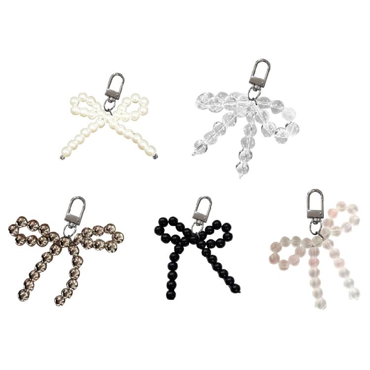 Elegant Beaded Keychain Pendants with Bowknot Fashionable Keyring DIY Decoration