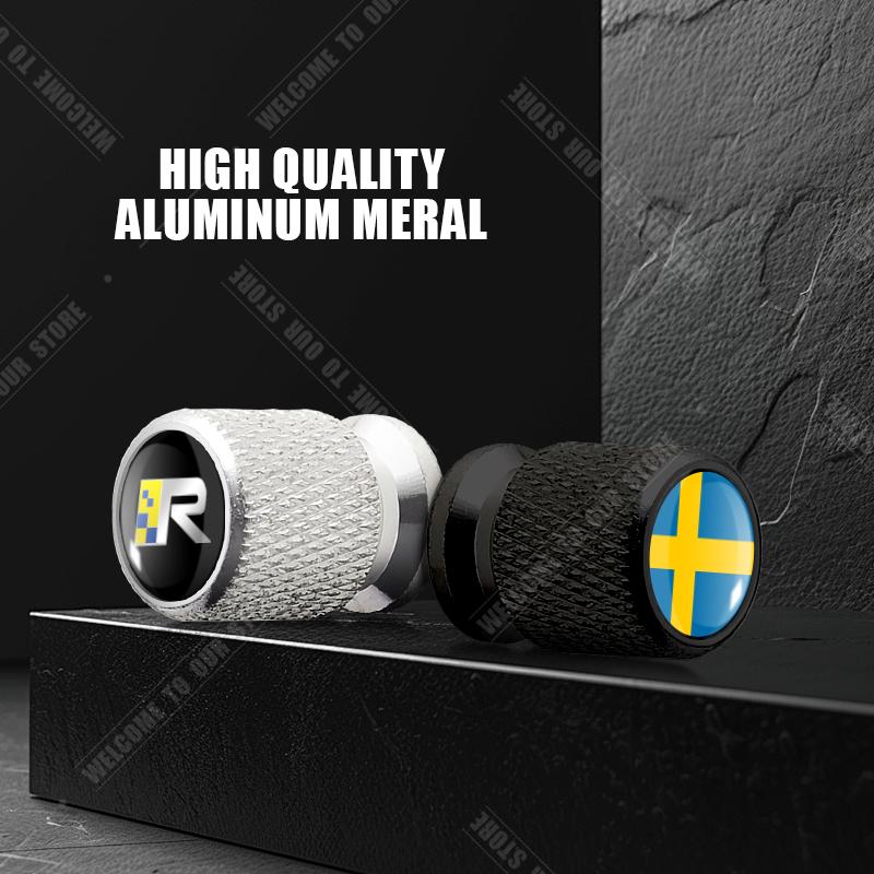 Car CNC Aluminum R Design Sweden Flag Emblem For Volvo XC40 V90 S60 S80 S90 XC60 XC90 4pcs Tire Valve Air Port Stem Cover Caps
