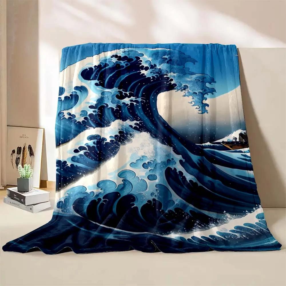 Japan Art The Wave off Kanagawa Printed Blanket Warm Soft and Comfortable Home Travel Blanket Kids Sofa Bedding Cover Blanket