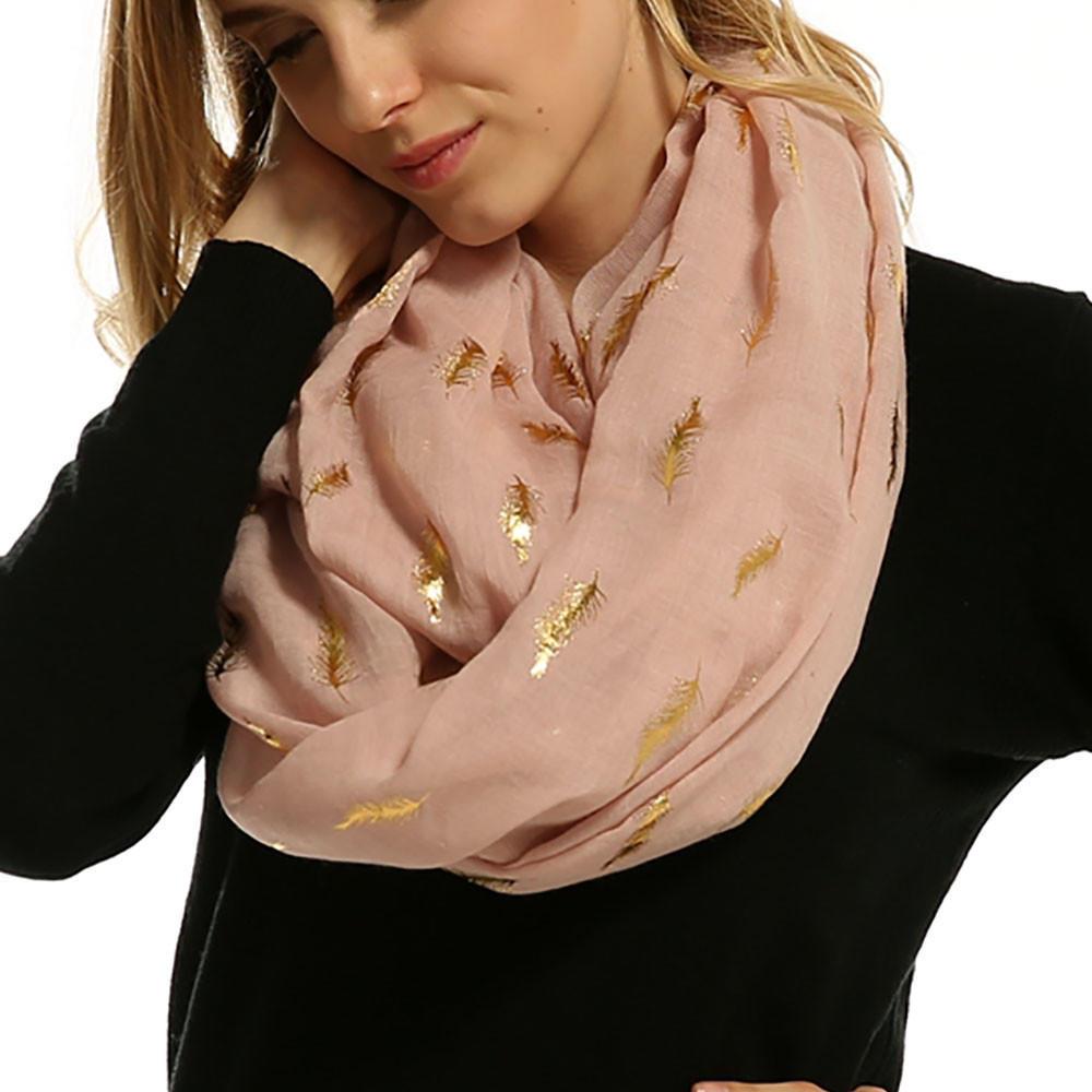 Muffler Women Ladies Soft Bronze Feather Neck Scarf Wrap Scarves Feather Print