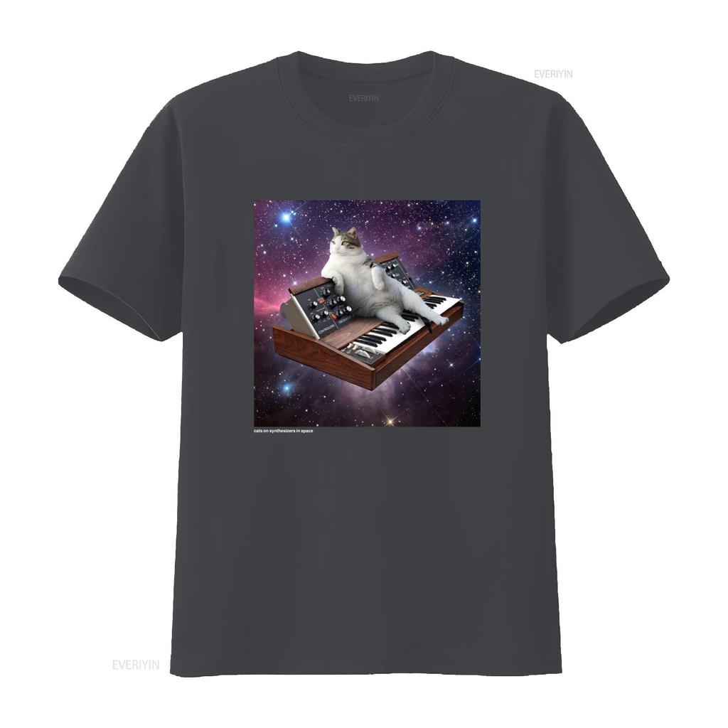 Крутые Коты на Синтезаторах в Космосе Minimoog Футболка Для винтажный Стильный Слегка Растянутый Унисекс дизайнерская одежда