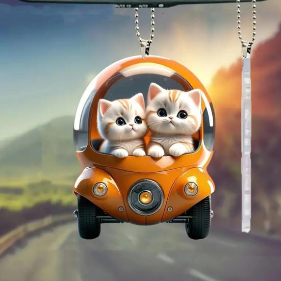 Cat Pendant Car Ornament Hanging Realistic Animal Cat Rearview Mirror Hanging Decor Acrylic Car Charm Party Festival Gift for Car Lovers