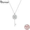 BAMOER 925 Sterling Silver Exquisite Shine Zircon Snow Key Pendant Necklace for Women Birthday Gift Fashion Jewelry